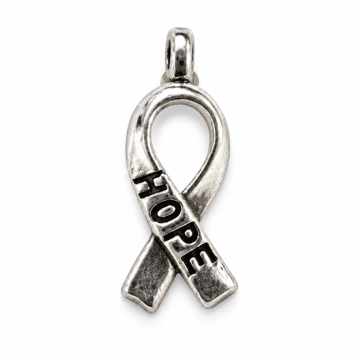Silver ribbon Hope Charm stamped HOPE