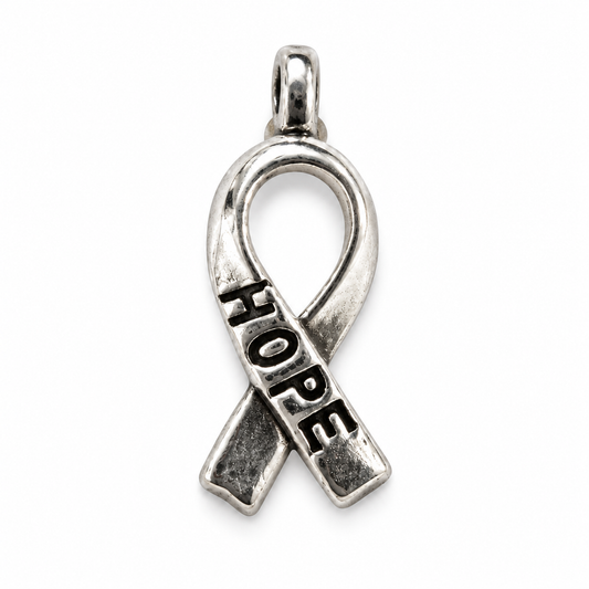 Silver ribbon Hope Charm stamped HOPE